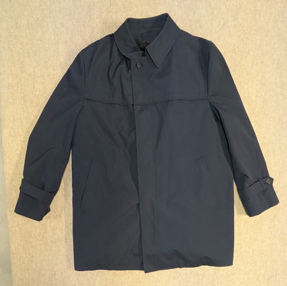 Vintage 70s London Fog Navy Blue Trench Jacket Removable Faux Fur Liner Sz 46 R